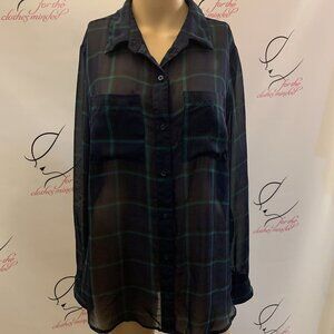 GAP. Sz Medium. Boyfriend Shirt. Semi Sheer Plaid Chiffon. Long Sleeve. B76